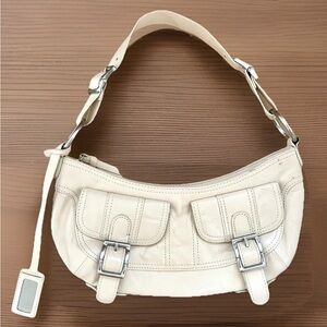 Y2K Vintage DKNY Metal Charm Cream White Leather Mini Shoulder Bag
